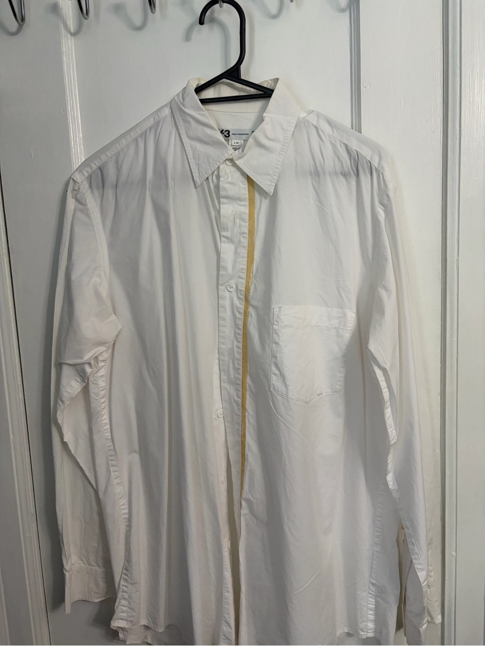 Y-3 White Button-Down Shirt with Cream Placket Trim